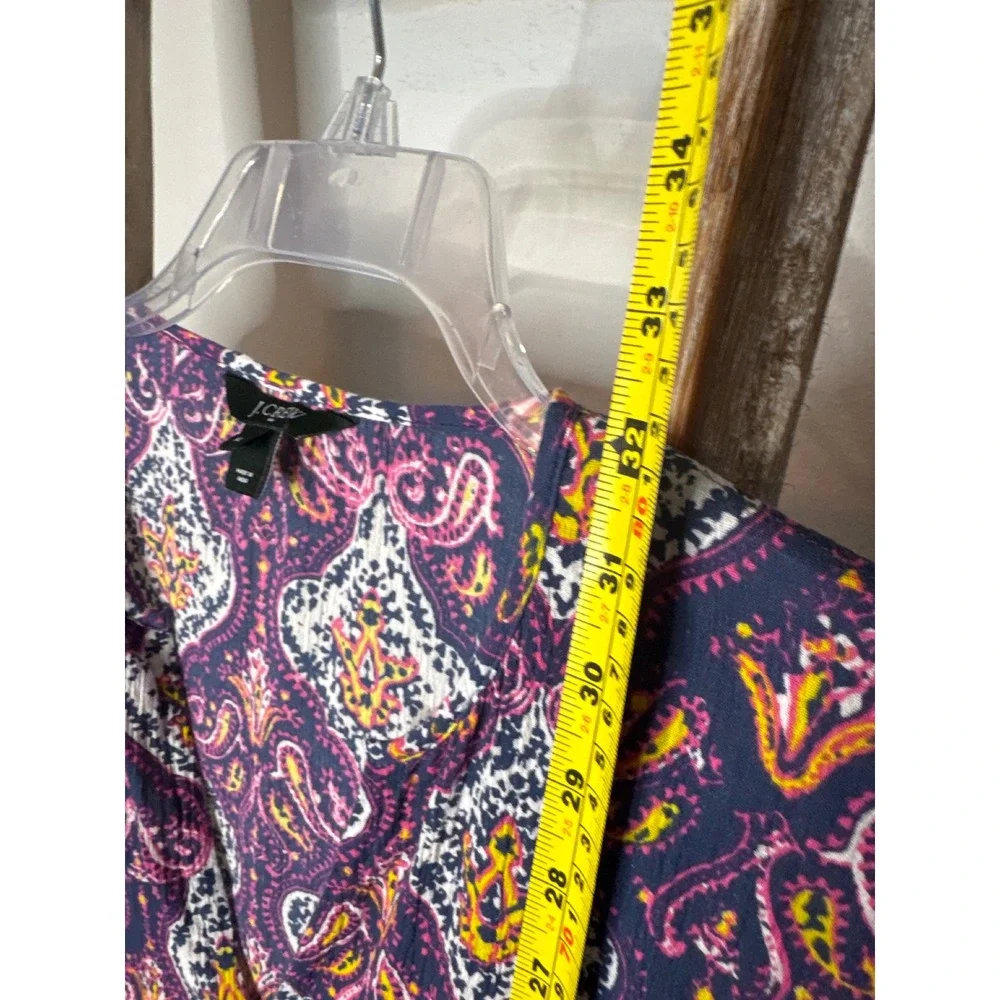 Women's J.Crew Paisley Boho Split Neck Tunic lightweight cotton knit size XL